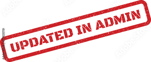 Grungy red rectangular rubber stamp indicating an update within administrative processes