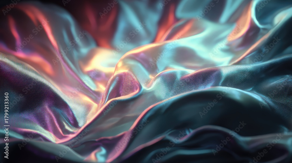 Obraz premium Iridescent shimmering fabric creating abstract holographic texture waves