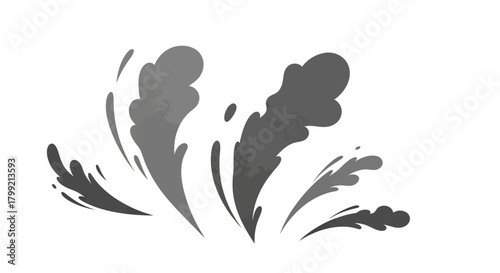Textured inspired plume silhouettes with organic irregular curves, volcanic ash motion simplified into abstract flat 2D vector shapes