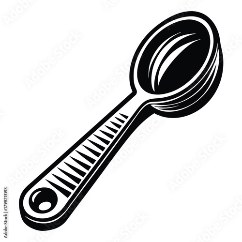 Black outline of an elegant spoon with detailed accents creates a bold statement