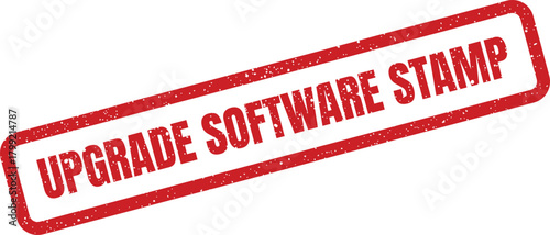 Official red grunge rubber stamp indicating a crucial software system upgrade confirmation for operational efficiency