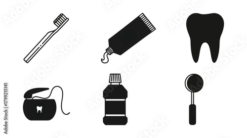 Dental hygiene elements on black background healthcare concept