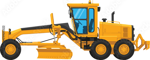 Yellow Motor Grader Road Leveling Construction Machine Vector