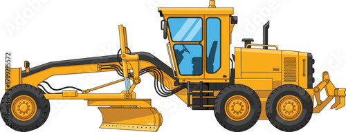Yellow Motor Grader Heavy Construction Machine Vector Illustration