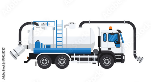 Vacuum Suction Truck for Sewage and Septic Cleaning Vector Illustration