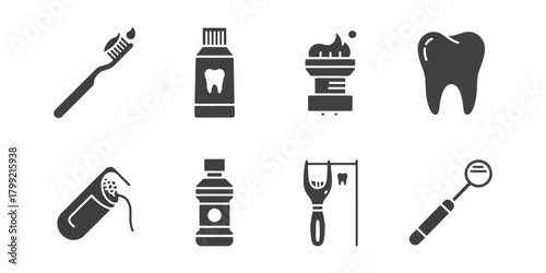 Dental health care icon set on black background