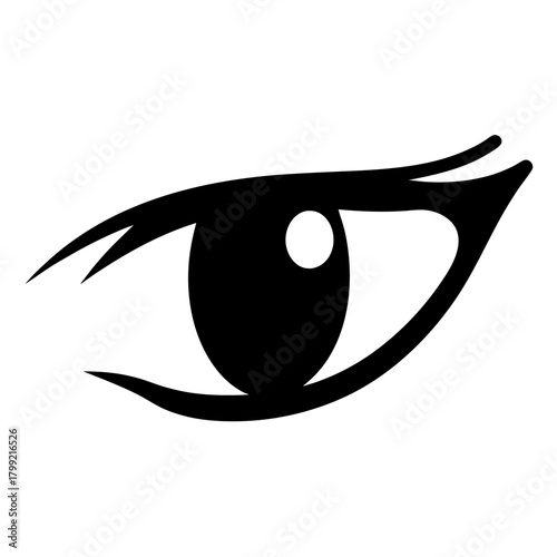 Stylized eye with exaggerated lashes in black and white minimalist vector art
