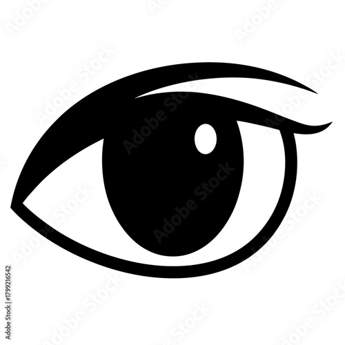 Stylized depiction of a human eye with prominent features in monochrome