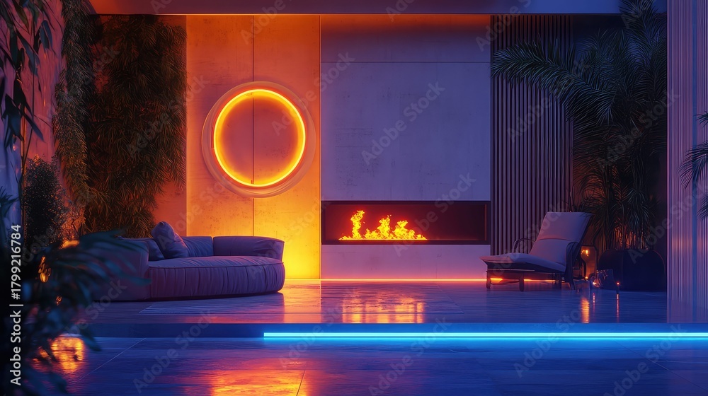 Naklejka premium Modern living room interior creating a futuristic ambiance