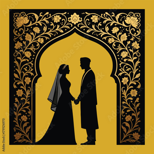 silhouette of a couple muslim grils and boy wedding 