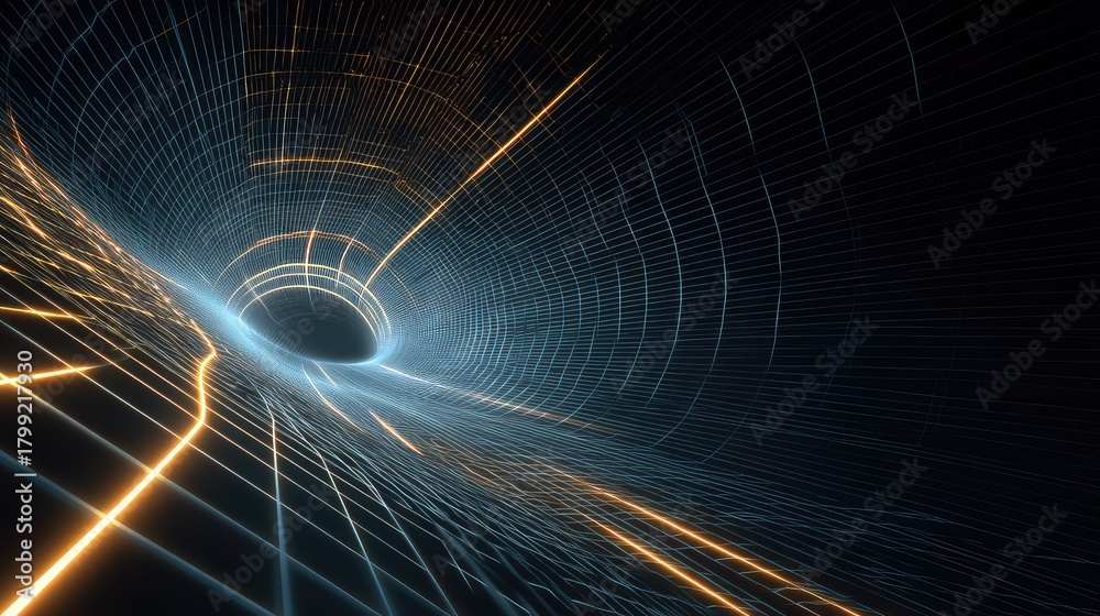 Fototapeta premium Abstract digital grid creating wormhole tunnel effect