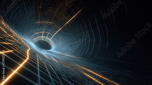 Fototapeta Naklejka Na Ścianę i Meble -  Abstract digital grid creating wormhole tunnel effect
