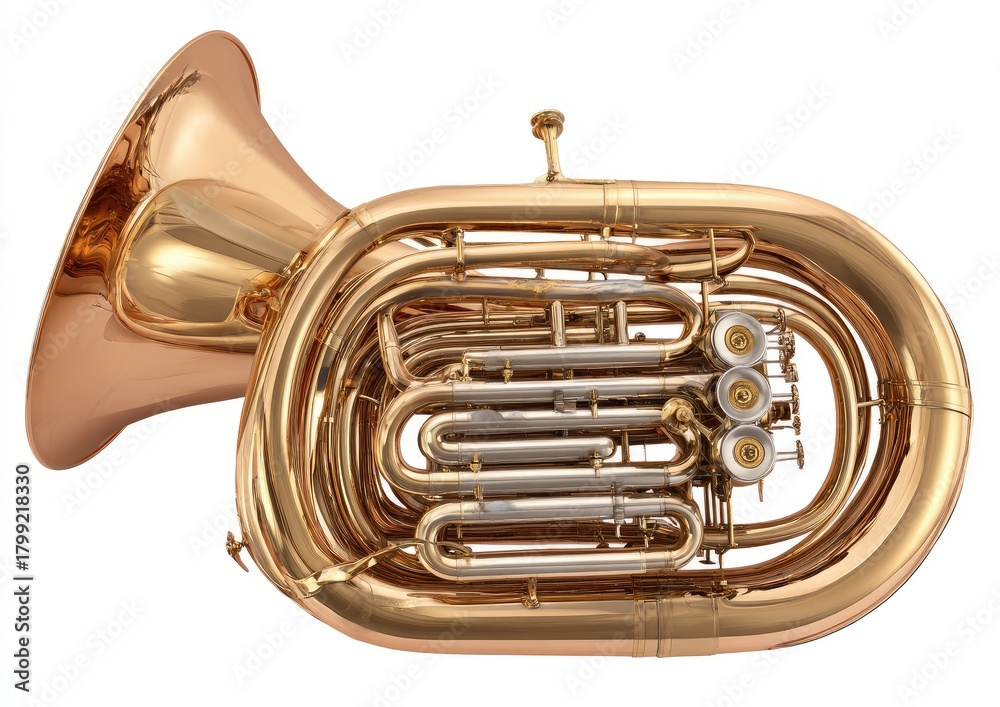 Obraz premium Polished brass tuba, side view