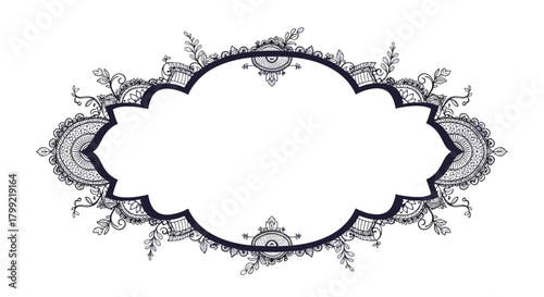 Elaborate decorative vintage oval frame with intricate floral lace and swirling accents perfect for elegant design elements.