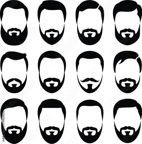 Stylized collection of diverse male beard and mustache options