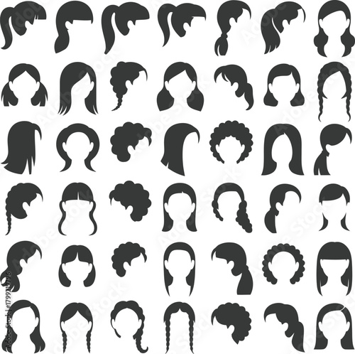 Diverse female hairstyles silhouette icons collection design element