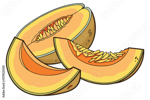 Delicious cantaloupe segments show off their succulent flesh and vibrant orange hues, enticing viewers