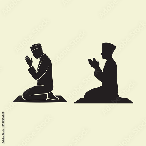 Silhouette of Man in Prayer – Spiritual Devotion on Mat with Raised Hands