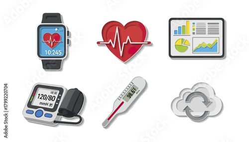 Health and wellness icons representing vital signs and technology