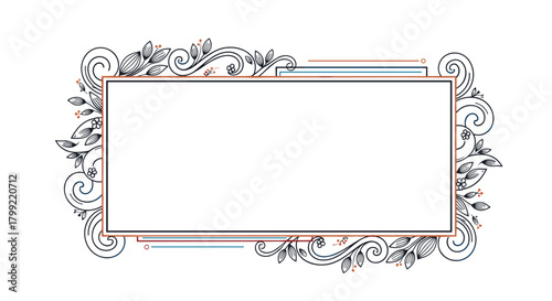 An ornate rectangular frame with swirling decorative elements and subtle horizontal lines.