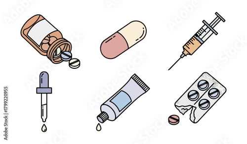 Medical supplies assortment illustrative graphic