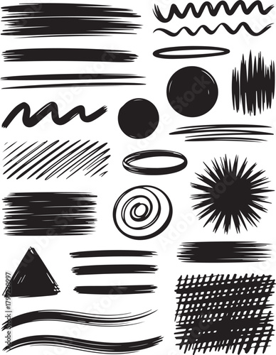Black brush strokes, vector shapes for design needs