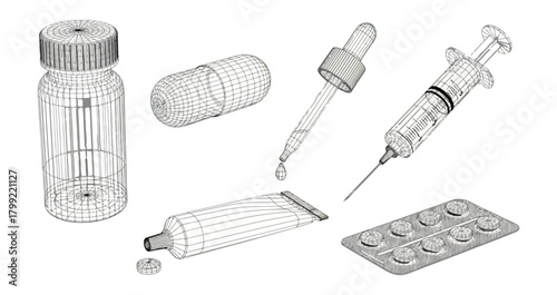 Medical supplies vector illustration against a black backdrop