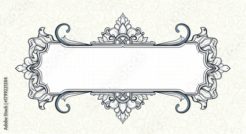 An ornamental vintage frame with elegant floral motifs and swirls on a textured background.