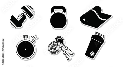 Fitness equipment isolated illustrations monochrome set