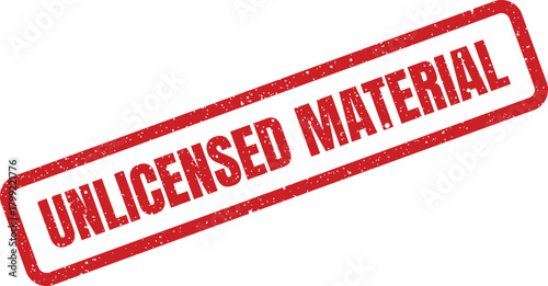 Red grunge rubber stamp mark with textured distress effect displaying UNLICENSED MATERIAL on a diagonal