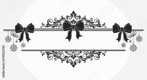 Elegant decorative element with bows and snowflakes for seasonal celebrations.
