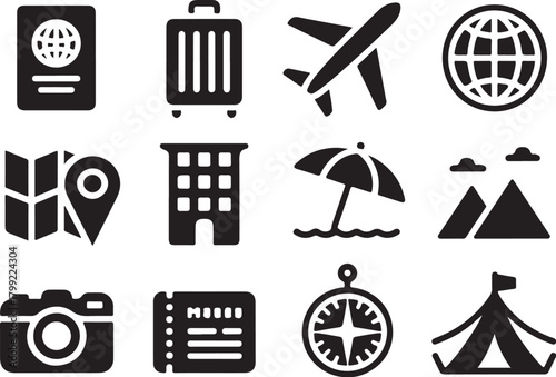 Travel icons for vacation planning adventures abroad
