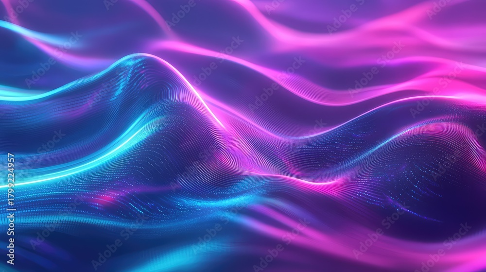 Fototapeta premium Digital data wave particles creating a glowing abstract background