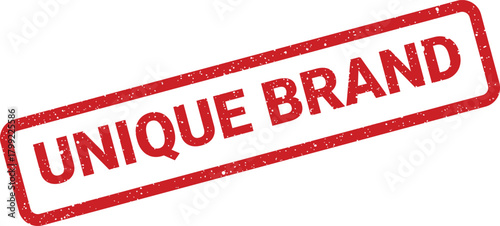 Red rectangular unique brand rubber stamp with distressed texture for official business identity marking