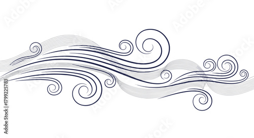 An abstract swirling pattern representing wind or water currents with delicate lines and curves.