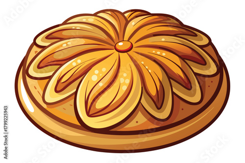 Delicious cartoon apple pie features a detailed crust and a shiny center