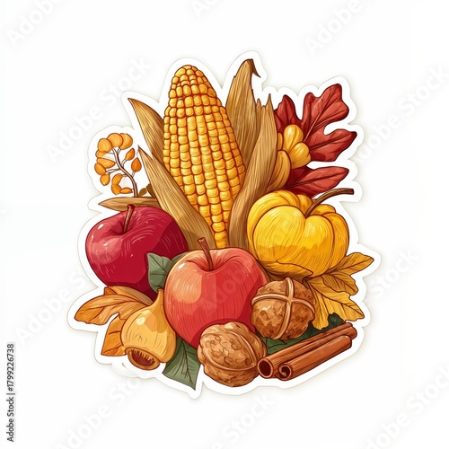 Autumn thanksgiving harvest corn pumpkin apple arrangement