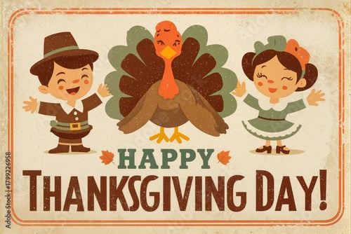 Vintage thanksgiving day greeting card illustration