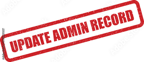 Textured red rubber stamp graphic with UPDATE ADMIN RECORD for official administrative documents and database entries