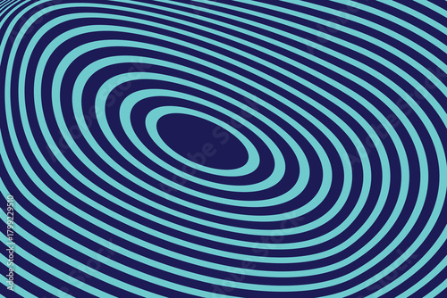 Abstract optical illusion with concentric turquoise ellipses on a dark blue background