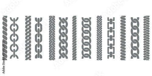 Rope line pattern. Knitted cord from braid. Nautical vintage cable. Stripes with ornaments for decorating designer templates.