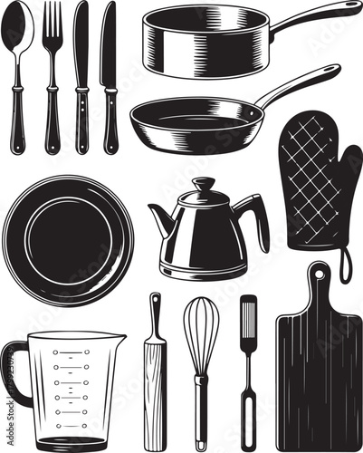 Vintage kitchenware collection for cooking projects