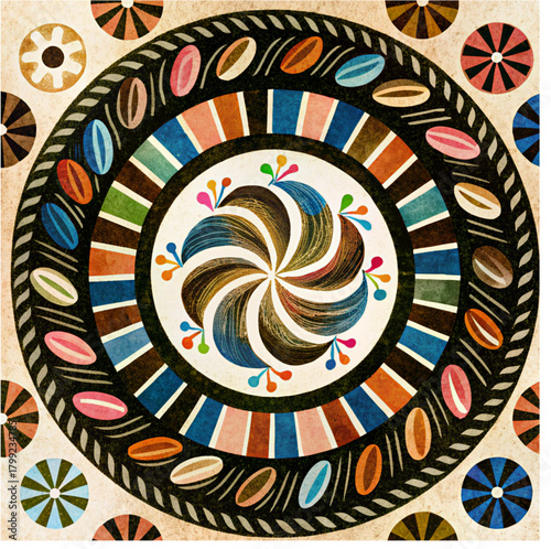 Circular Abstract Folk Art Pattern
