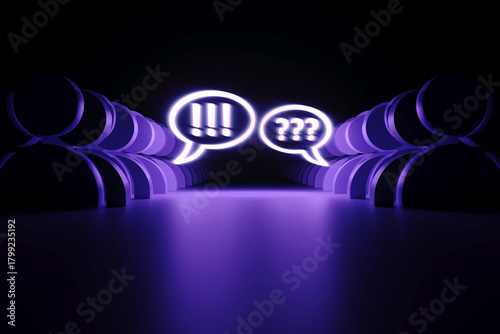 Discussion of issues business neon concept self illumination background 3D illustration