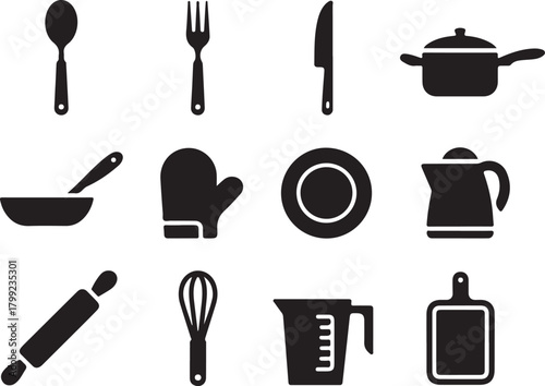 Kitchenware icons for cooking and baking designs