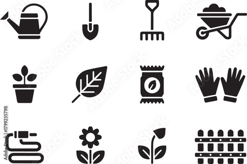 Gardening icons for spring planting season needs