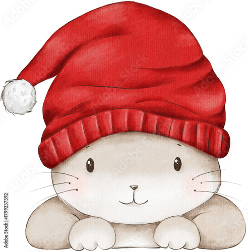 Watercolor Christmas Bunny