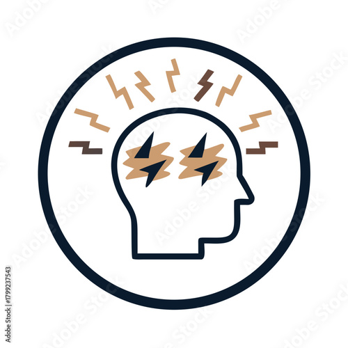 Brain Pain Circle Icon – Neurological Condition Symbol