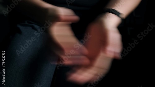 Quick clapping hands front view on black background. Applauding at the theatre or concert. Bravo. Congratulation gesture. Expression of emotions. Very good. Great show. A grateful viewer. 4K footage.