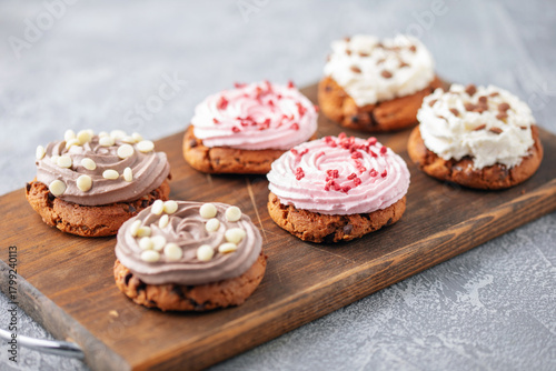 Thick Gourmet Crumbl Cookies with Chocolate topped cream cheese